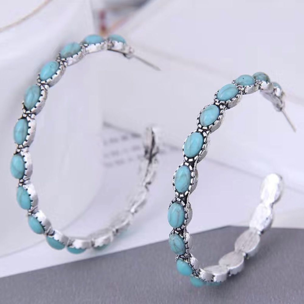 TURQUOISE BOHEMIAN HOOP EARRINGS‎